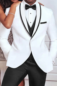 Men’s White Tuxedo Jacket – Black Trim Shawl Lapel Formal Dinner Blazer for Weddings, Prom Wedding Blazer Modern fit