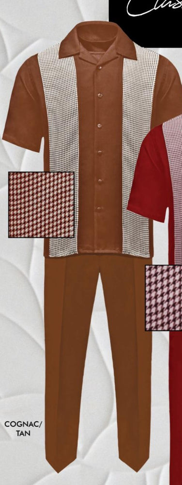 Men’s Cognac Tan Two-Piece Outfit – Short Sleeve Button-Up Shirt and Pants Set