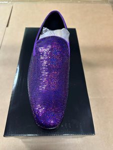 Mens Purple Sequin Dress Shoes Slip on  – Luxury Slip On Formal Loafers Wedding Prom Party Designer Footwear