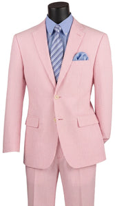 Men’s Pink Seersucker 2 Piece Suit, Lightweight Summer Dress Suit for Weddings, Prom, Parties, and Special Occasions