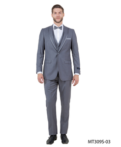 Men's Medium Grey Western 3-Piece Tuxedo Suit with Vest – Cowboy Style Formal Country Outfit