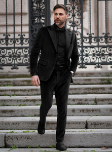 Men’s Black Velvet Tuxedo Suit – Peak Lapel Wedding, Prom and Formal Evening Velvet Pants