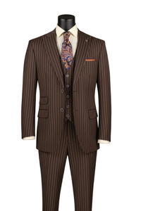 Men’s Doctor Who Inspired Brown Pinstripe 3-Piece Suit – Retro Vintage Wedding, Costume & Formal Suit