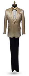 Men’s Champagne Tuxedo Dinner Jacket – Satin Finish Formal Wedding Prom Blazer and Bowtie included
