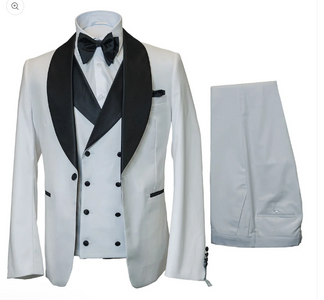 Men’s White and Black Western Wedding Tuxedo – Cowboy Style 3-Piece Traje para Boda with Double-Breasted Vest