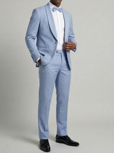 Men’s Powder Blue 2 Piece Tuxedo Suit – Light Blue Wedding Prom Tux with Matching Pants Light Baby Blue
