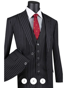 Men’s Black Skeleton Bone Pinstripe 3 Piece Suit – Gangster Style Striped Suit with Vest