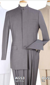 Men's Light Gray Austin Powers Dr. Evil Inspired Suit – Mandarin Collar 2 Piece Costume Suit for Halloween, Cosplay & Themed Parties