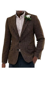 Men’s Brown Western Tweed Herringbone Blazer Jacket – Classic Cowboy Style Sport Coat for Wedding Party