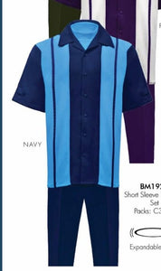 Men’s Navy and Sky Blue Walking Suit – 2-Piece Short Sleeve Casual Leisure Outfit