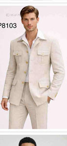 Mens Tan Beige Safari Military Walking Suit Set – Casual Two Piece Outfit Lightweight Summer Blazer and Pants Set Classic Casual Wear