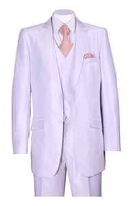 Men’s Shiny White Sateen 3 Piece Suit – Wedding Prom Formal Suit with Vest