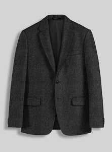 Men’s Charcoal Herringbone Tweed Sport Coat – Classic Textured Wool-Style Blazer