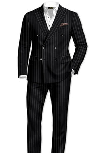 Men's Black Pinstripe Tuxedo Suit – Classic  & 1920s Gangster Formal Wear Vintage 1940s 1930s Look