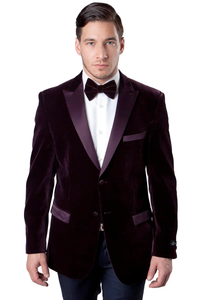 Mens Plum Eggplant Velvet Blazer Jacket – Luxury Velvet Dinner Jacket for Wedding, Tuxedo Events, Formal Parties in Burgundy Color