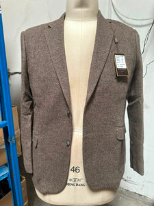 Men’s Light Brown Western Blazer – Textured Tweed Herringbone Cowboy Sport Coat for Rodeo, Country Taupe Dark Tan Color Wool Fabric