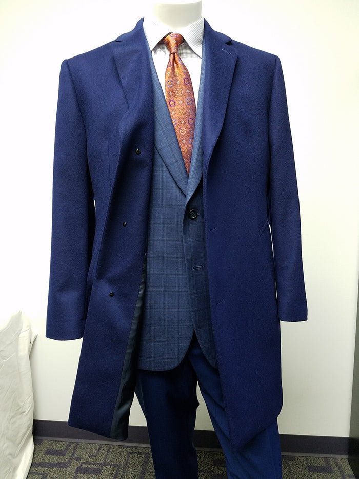 Mens Cobalt Blue Wool and Cashmere Car Coat Overcoat – Classic Winter Topcoat for Indigo Saphire Color (light Navy Dark Royal)