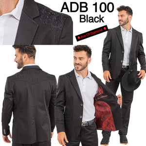 Men’s Black Western Blazer – Embroidered Cowboy Sport Coat with Western Yoke for Rodeo & Country Wear