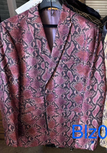 Men’s Burgundy and Black Snakeskin Print Blazer – Alligator Crocodile Sport Jacket Exotic Skin