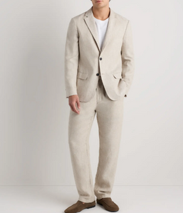 Men’s Informal Summer Suit, Light Beige Casual Linen Style Blazer and Pants Set