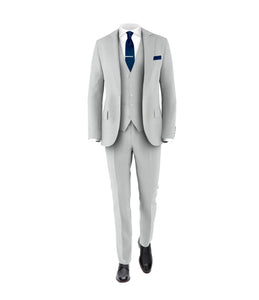 Men’s Silver & Navy Blue 3-Piece Suit – Wedding, Business and Formal Suit with Free Matching Tie