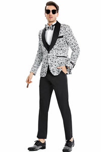 Designer Gray Prom Tuxedo - Grey Wedding Print Prom Tuxedo Suit