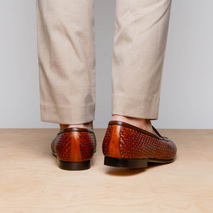 Zelli Palio Crocodile and Calfskin Basketweave Loafer in Cognac