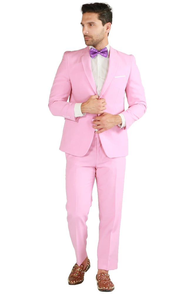 Paul Lorenzo 1969 Pink Solid Slim Fit Suit (2-Piece Set)