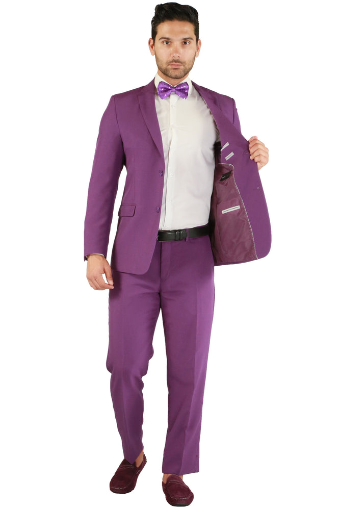 Paul Lorenzo 1969 Purple Solid Slim Fit Suit (2-Piece Set)