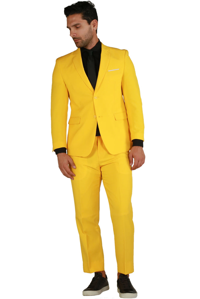 Paul Lorenzo 1969 Yellow Solid Slim Fit Suit (2-Piece Set)