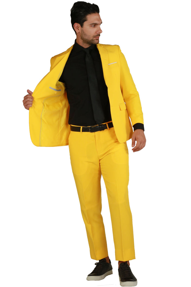 Paul Lorenzo 1969 Yellow Solid Slim Fit Suit (2-Piece Set)