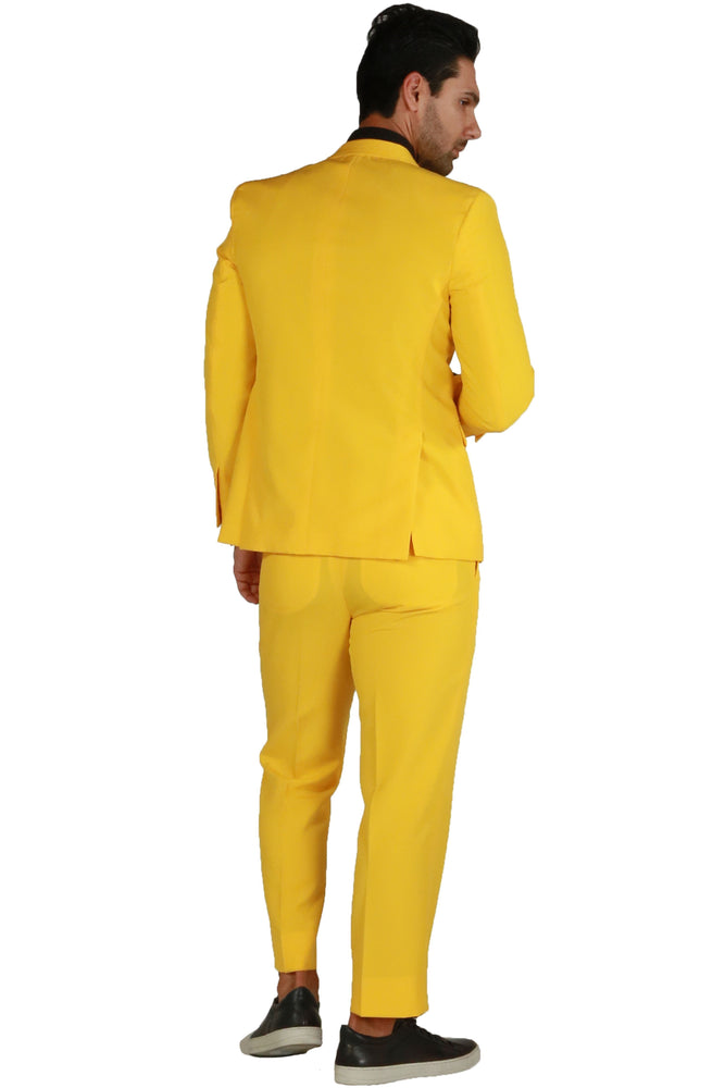 Paul Lorenzo 1969 Yellow Solid Slim Fit Suit (2-Piece Set)