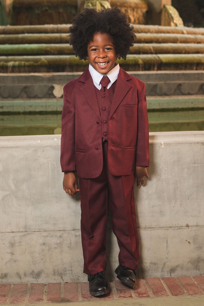 "Joey" Kids Burgundy Suit 5-Piece Set