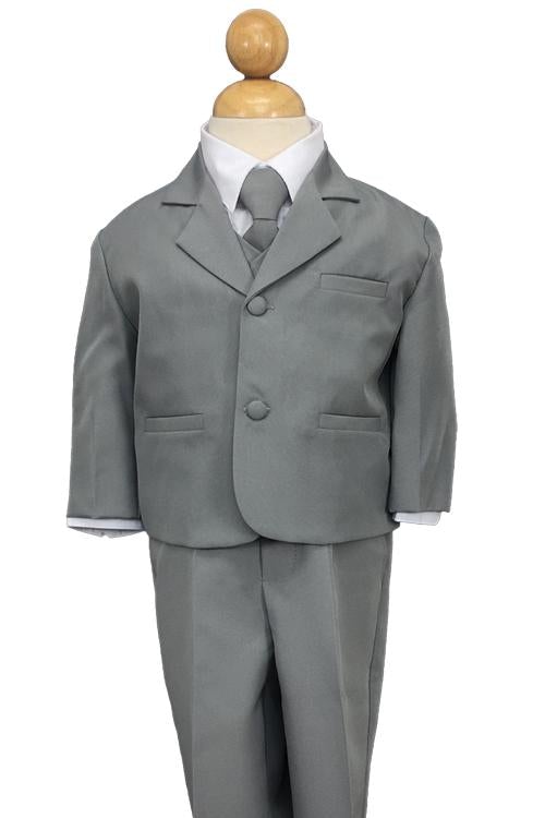 "Joey" Kids Heather Grey Suit 5-Piece Set