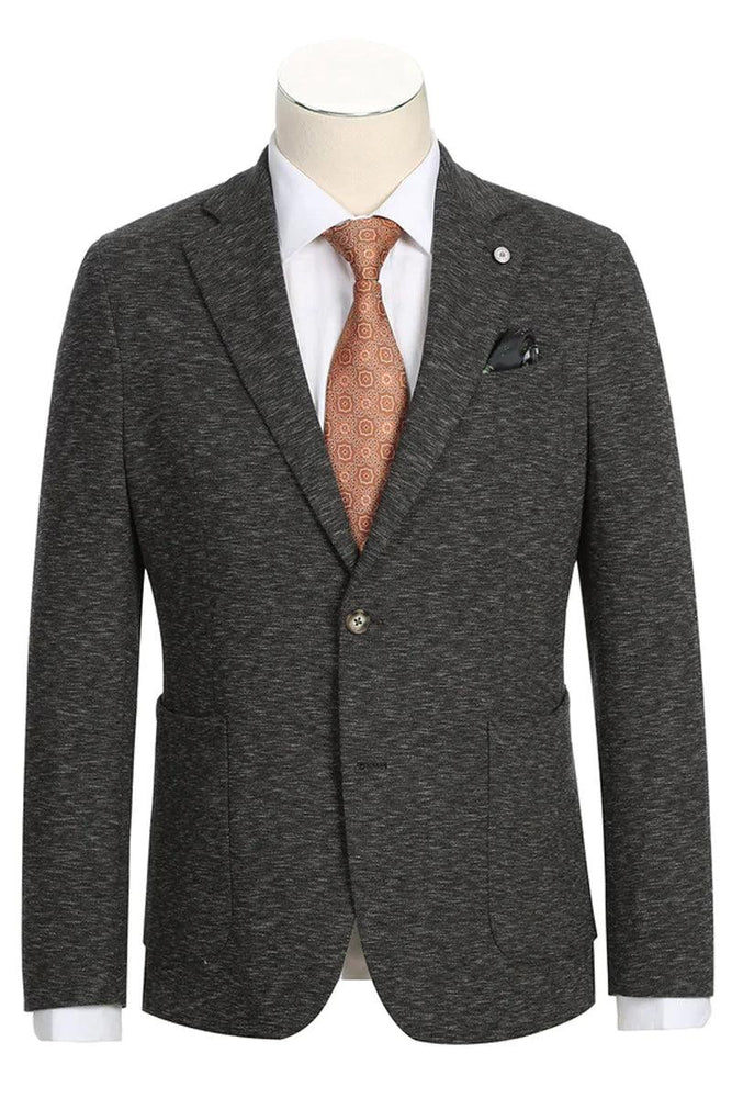 "Pelago Charcoal Grey Slim Fit Cotton Blazer - Half Canvas, Patch Pockets" - USA Men's Outlet