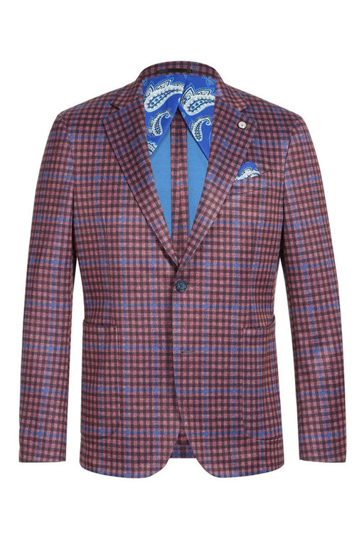 Pelago Men's Slim Fit Blazer - Burgundy & Blue Windowpane Plaid - USA Men's Outlet