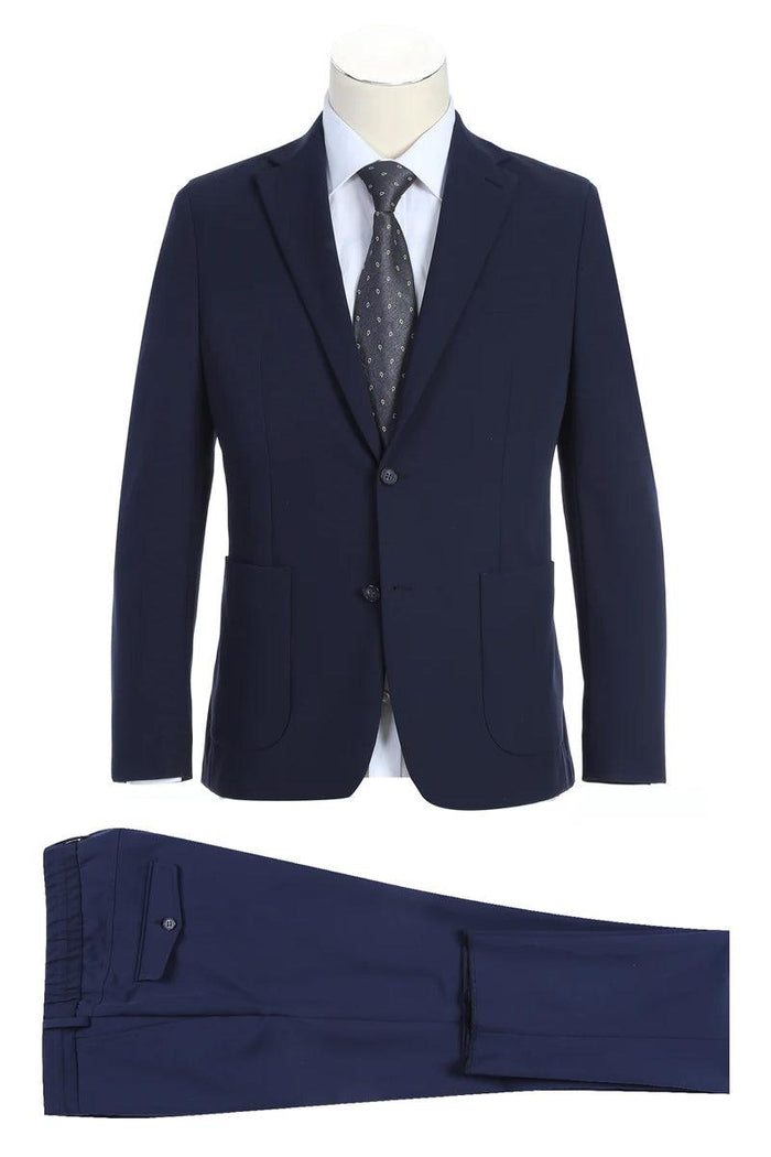 Pelago Mens Slim-Fit Navy Unconstructed Travel Suit - Elegant Mensattire