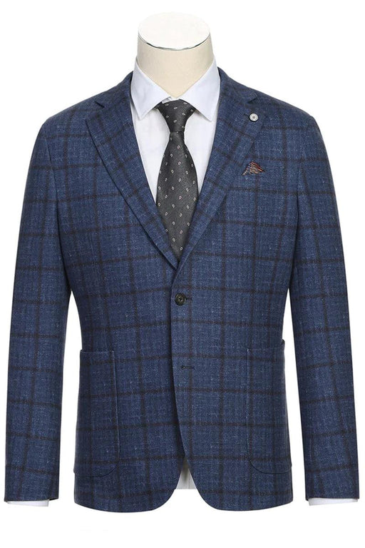 Pelago Navy Blazer: Mens Slim-Fit Windowpane Plaid Half-Canvas Cotton Jacket - USA Men's Outlet