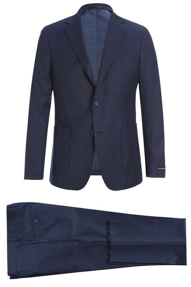 Pelago Navy Blue Wool Suit: 2-Button Slim-Fit for Sophisticated Travelers - USA Men's Outlet