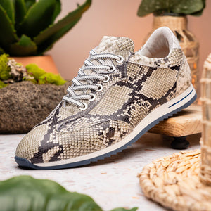 Zelli Peri Python-Embossed Calfskin Sneakers in Black / White