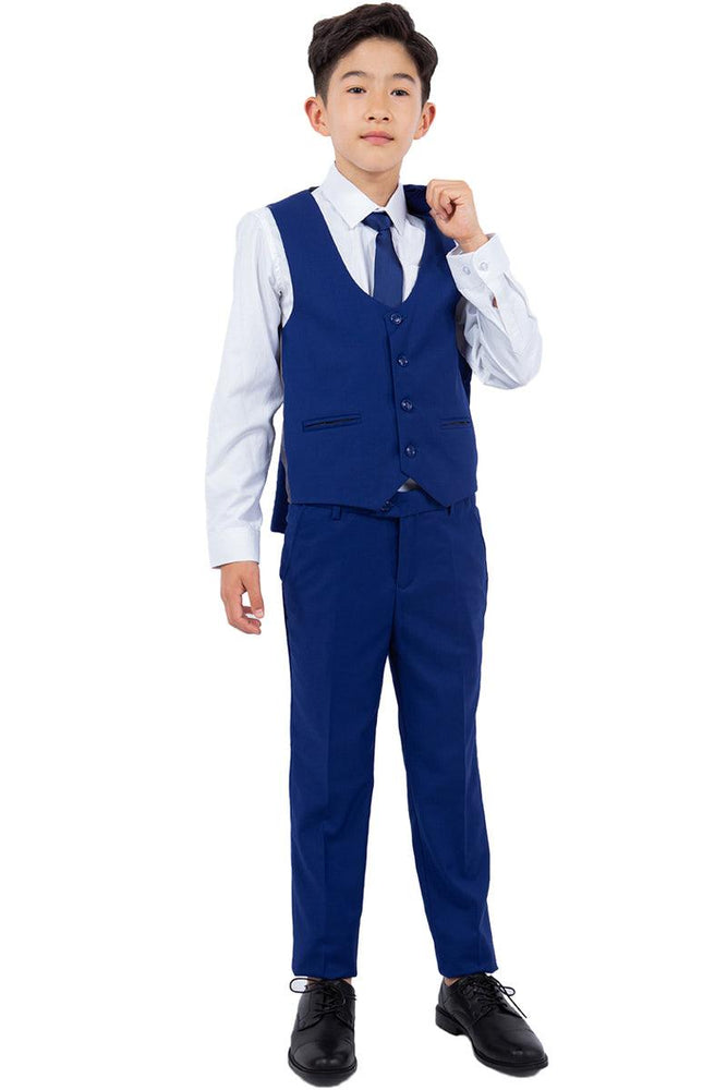 "Perry Ellis Royal Blue Vested Boys' Wedding Suit" - USA Men's Outlet