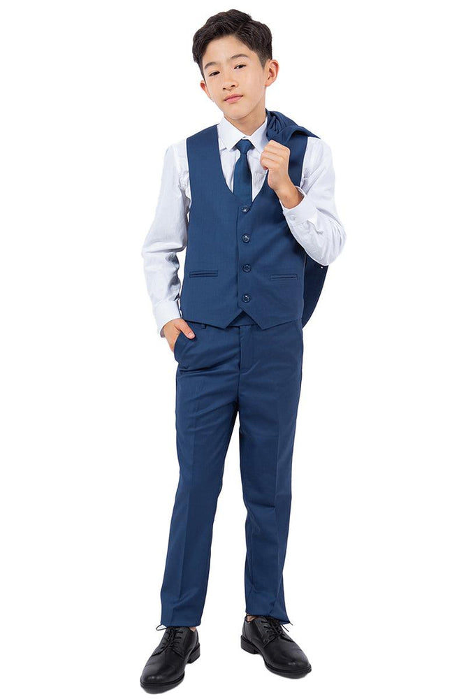 Perry Ellis Vested Boy's Wedding Suit, Indigo Blue - USA Men's Outlet