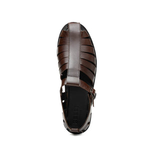 Zelli Pesca Woven Calfskin Fisherman Sandal in Brown