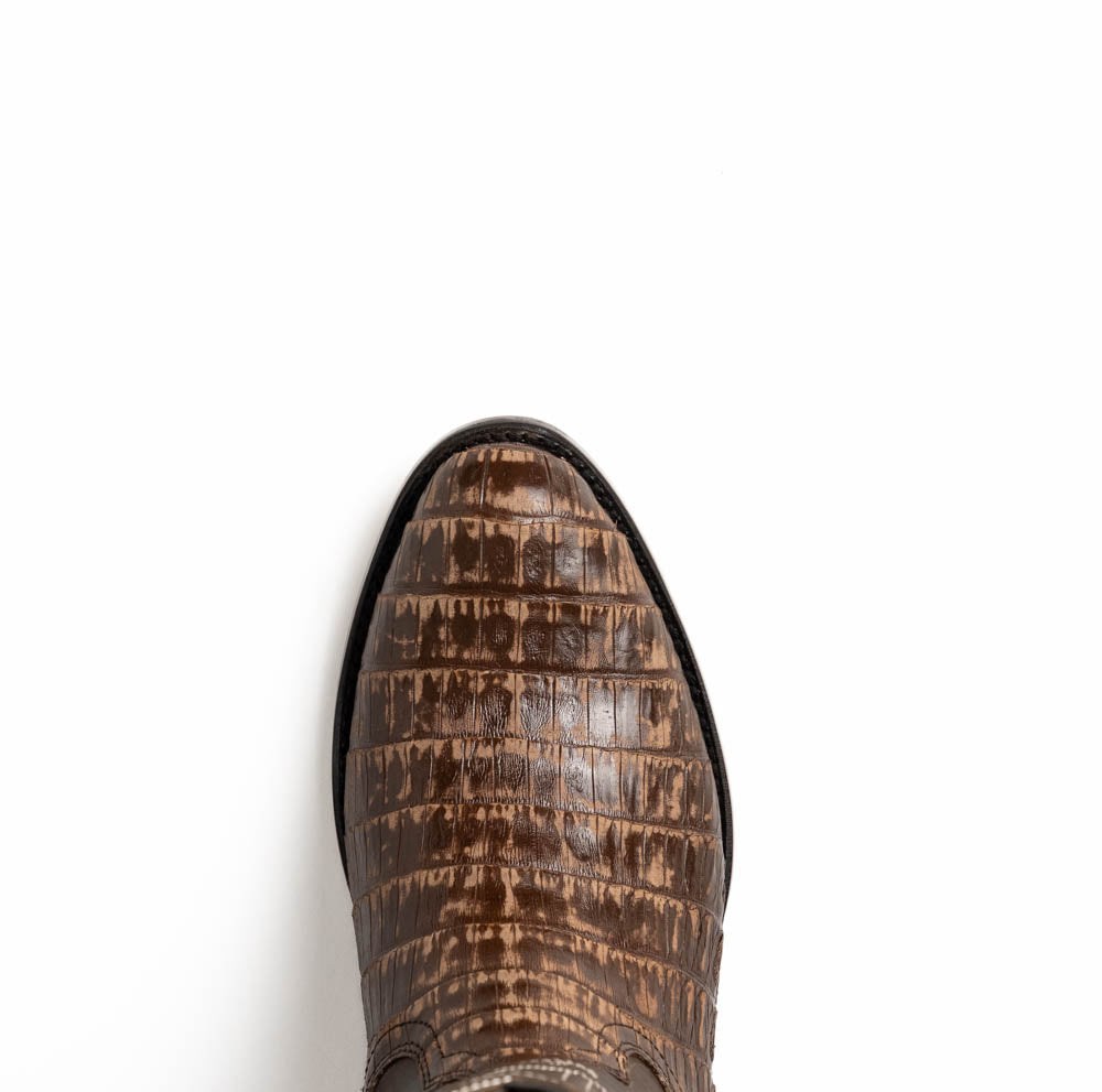 Marco Di Milano Phoenix Stone Brown Caiman Crocodile Round Toe Cowboy Boots