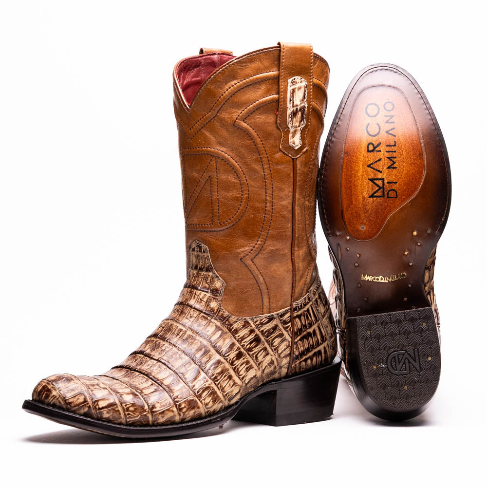 Marco Di Milano Phoenix Stone Orix Caiman Crocodile Round Toe Cowboy Boots