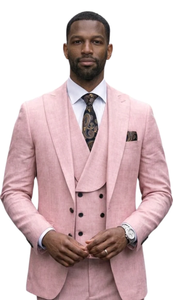 Mens Wool Suit - Ticket Pocket Big Lapel Single button Double breasted Vest By Statement in Color Mauve