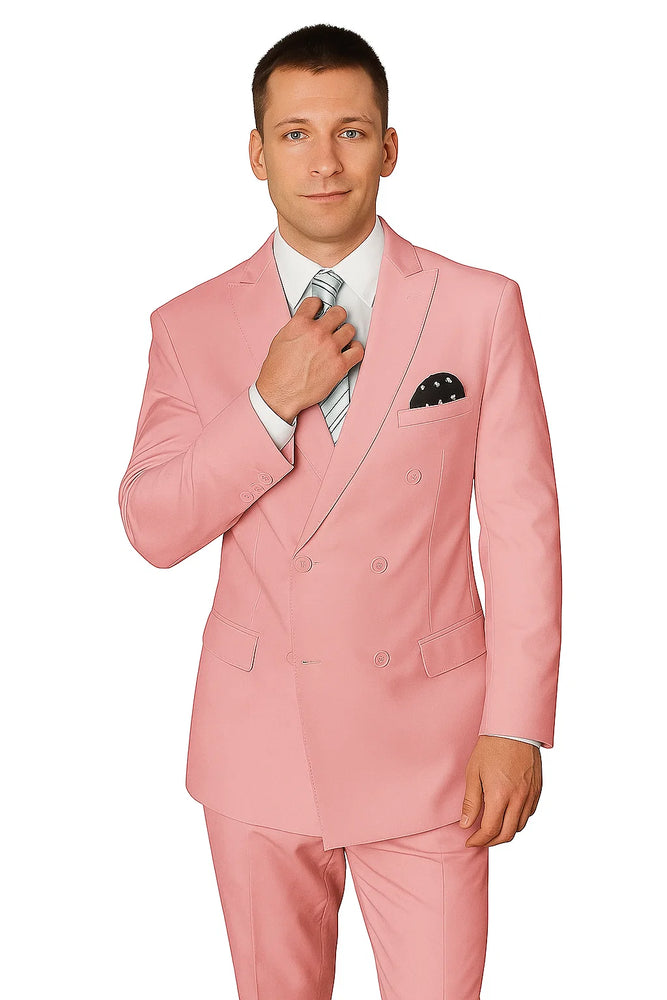 Elegant Men’s Double-Breasted Wool Suit in Soft Blush Pink