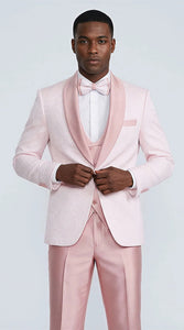 Pink Patterned Tuxedo Set with Shawl Lapel – Wedding & Prom