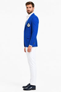 Royal Blue Pinstripe Blazer With White Pants - Suit Party Blazer