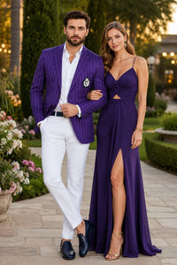 Purple Pinstripe Blazer With White Pants - Suit - Party Blazer